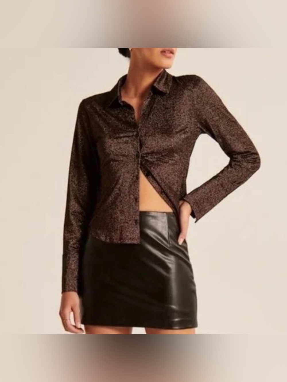 Abercrombie Copper Gold Black Button Up stretch shimmer festive party